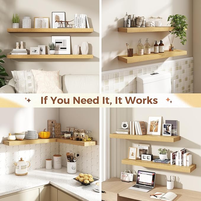 Dreamland 55 Inch Floating Shelves for Wall,8 Inch Deep Floating Shelves,55" W x 8" D Wall Shelves for Bedroom,Living Room, K