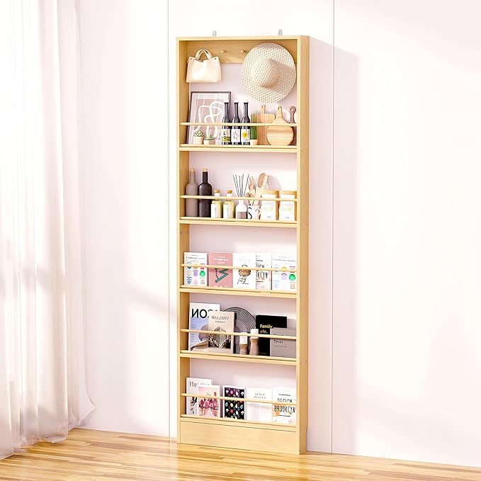 Modern Minimalist Wall-Mounted Bookshelf, Solid Wood Multi-Layer Storage Shelf, 72 Inches High, Space-Saving Design, Ideal fo