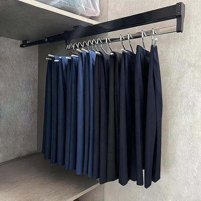 Extendable Pull-Out Closet Valet Rod, Pull Out Clothes Hanger Rail for Closet, Adjustable Pants Hanger Heavy Duty Steel Cloth