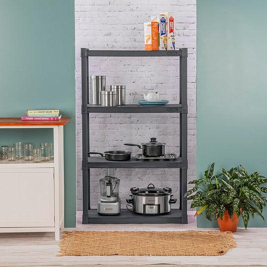 Sterilite 4-Pack 4 Shelf Unit, Heavy-Duty Shelving Storage and Utility Rack - Standing Plastic Organizer Shelves for Kitchen,