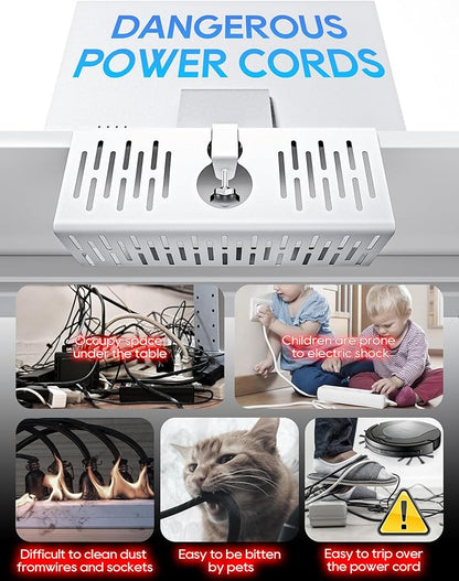 NODOCA No Drill Under Desk Cable Management Tray, 14'' Wire Management, Punch-Free Clamp on, Metal Cable Tray, Wire Organizer