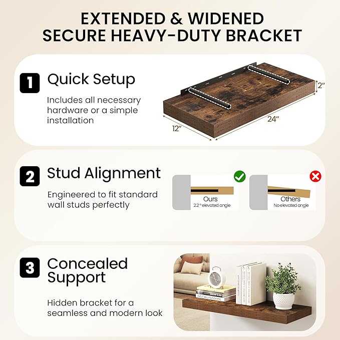 Floating Shelves 55Inch Long, 12 Inch Deep Floating Shelves for Wall, 55 x 12 Large Floating Shelf for Fireplace Mantel, 2" T