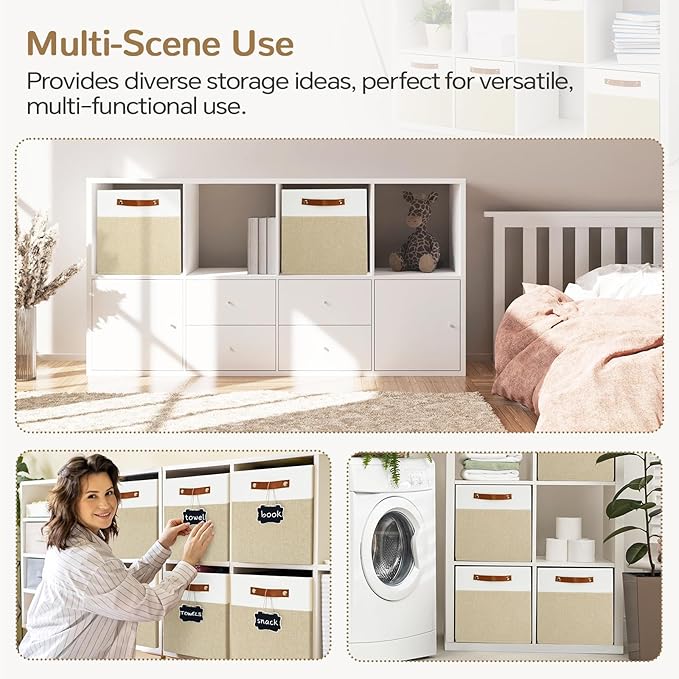 13x13 Storage Cubes 6-Pack, Large Foldable Fabric Cube Storage Bin with Reinforced Bottom and Labels, Organizer Baskets for S