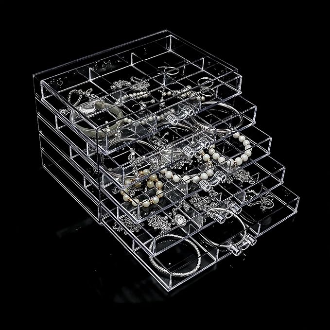 Clear Acrylic Jewelry Storage Box, Earring Jewelry Organizer with 5 Drawers, 5-Layer Jewelry Box for Women, Earrings Display 