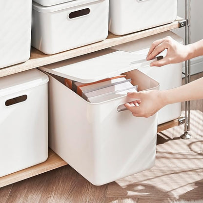 5 pack large plastic White storage bins with Lids, Toy Box Chest with Handle，Organizer Containers Baskets for Baby,Nursery，Sh