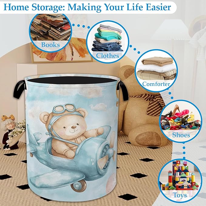 Blue Bear Pilot Laundry Hamper Balloon Collapsible Laundry Basket Portable Clothes Toy Storage Bin for Bathroom Bedroom Room 