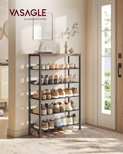 VASAGLE Shoe Rack for Entryway, 6-Tier Shoe Rack Organizer with Storage Shelves and Spacious Top, Freestanding, Adjustable, I