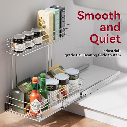 Under Sink Organizer 9" W X17 D, Pull Out Cabinet Organizer 2 Tier, Under Sink Slide Out Chrome Plated, Under Kitchen Bathroo