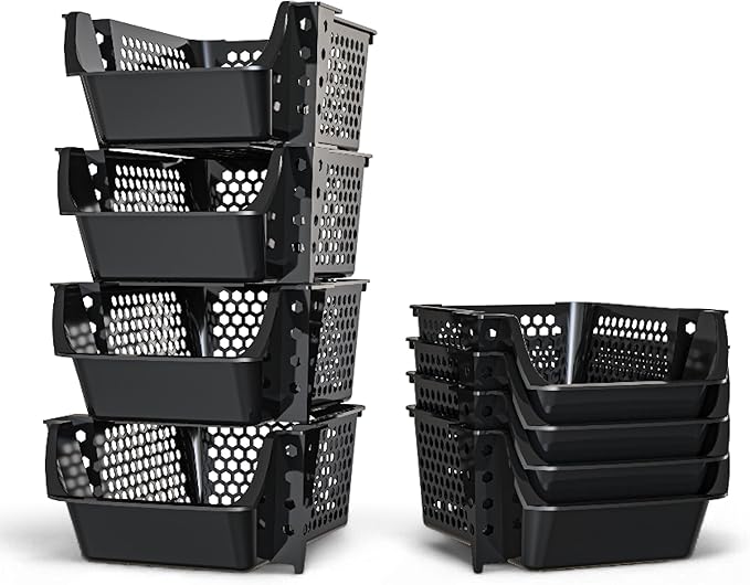 Skywin TidyFriend Stackable Storage Bins for Pantry, 4 Pack Stackable Bins for Organizing Snacks, Toiletries, and Small Essen