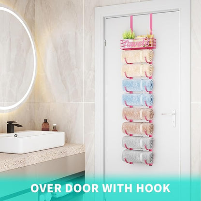 HapiRm Towel Racks for Bathroom Storage - 9 Tier Over The Door & Wall Mount Rolled Towel Storage Organizer Holder with Metal 