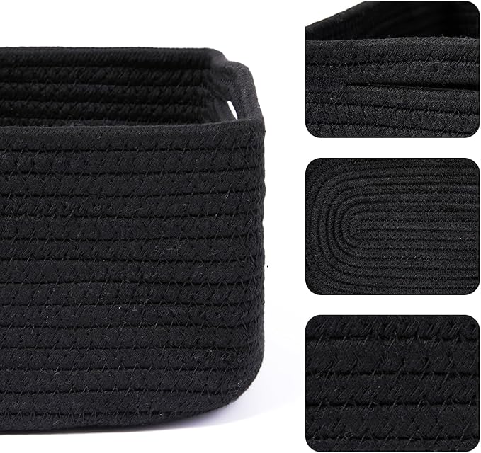 MiniArk Small Storage Baskets for Organizing | Closet Organizer Bins | Shelf Toy Basket | Woven Rope Baskets | Cube Decorativ