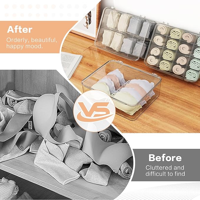 2pcs Sock Underwear Organizer, Sunoyar 16 Compartment Adjustable Dividers Tie Bras Socks Underwear Drawer Organizers for Clos