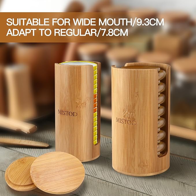 2Pack Mason Jar Lid Organizer, Bamboo Stackable Steady Mason Jar Lid Storage Suitable for Mason/Canning/Bamboo Lids(WIDE/REGULAR), Fit Perfectly