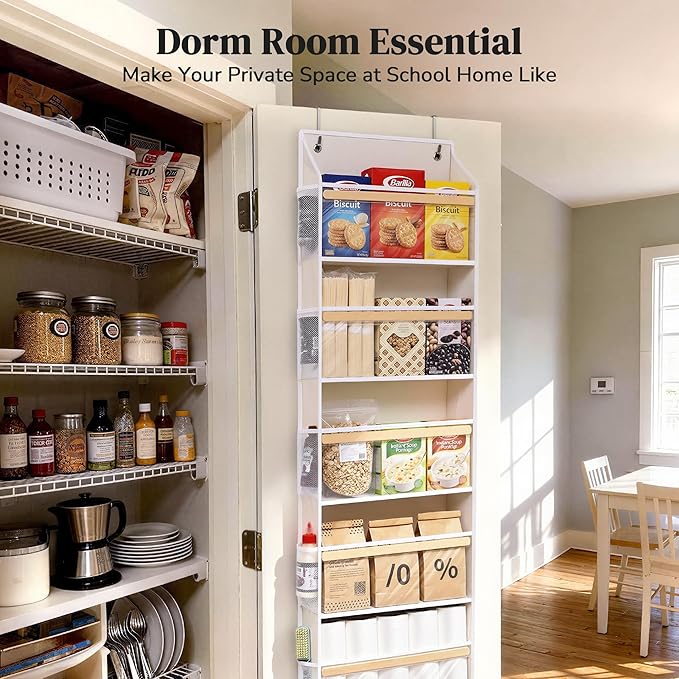 Ultra-Thin 5 Tiers Over the Door Organizer Hanging with 10 Side Pocket for Narrow Gaps,44lbs Behind the Door Storage Closet B