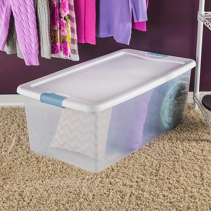 Sterilite 24-Pack Latching Box, Under Bed Storage Bins with Lids, Clear Plastic, 106 Quart - Heavy-Duty Organizing Containers