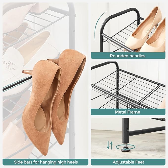 SONGMICS Shoe Rack, 3 Tier Shoe Organizer for Closet, Holds up to 12 Pairs of Shoes, Shoe Rack for Front Door Entrance, Metal