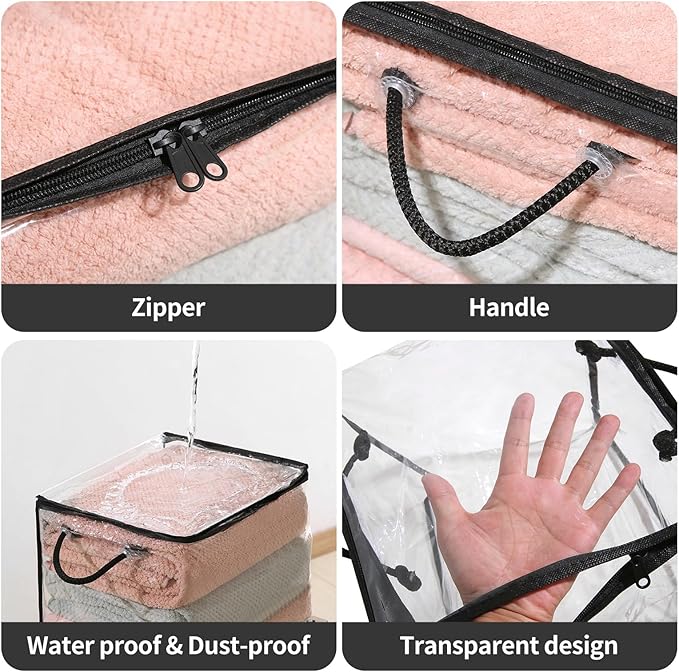 10 PCS Clear Zippered Storage Bags with Handles,Sweater Storage with Two-Way Zipper,Foldable Closet Organizer Bed Sheet Organ