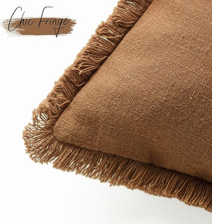 Foindtower Set of 2 Decorative Linen Fringe Throw Pillow Covers Boho Farmhouse Cushion Cover with Tassels Soft Accent Pillowc