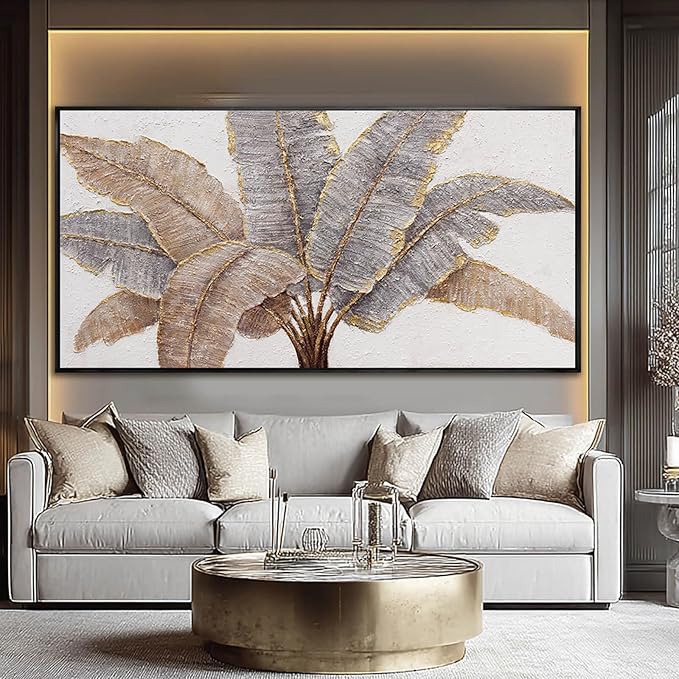 CHUDANHAO Plant Canvas Wall Art Contemporary Wall Decor Gold Pictures Textured Home Decorations 29"x58" Canvas Art for Living