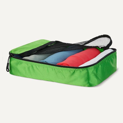 Amazon Essentials 4-Piece Packing Cubes Travel Accessories Set, Luggage Organizer with Double Zipper, Mesh Top, Space-Saving for Suitcases, Small/Medium/Large/Slim, Green (Previously Amazon Basics)