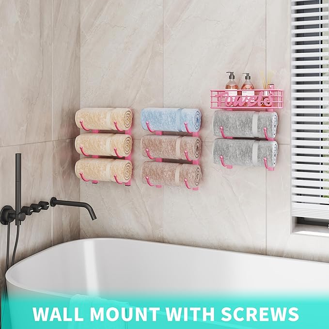 HapiRm Towel Racks for Bathroom Storage - 9 Tier Over The Door & Wall Mount Rolled Towel Storage Organizer Holder with Metal 