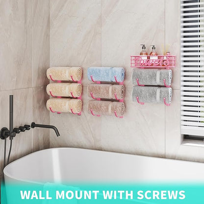 HapiRm Towel Racks for Bathroom Storage - 9 Tier Over The Door & Wall Mount Rolled Towel Storage Organizer Holder with Metal 