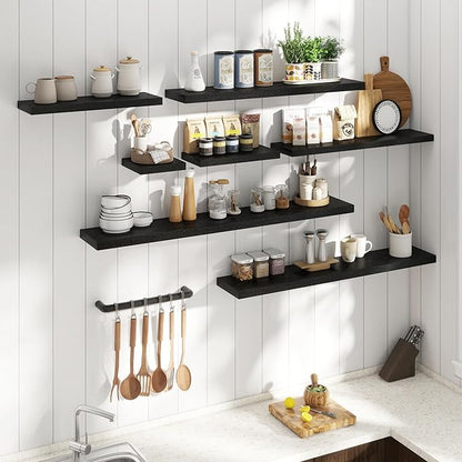 16 Inch Floating Shelves for Wall Set of 2, 8"D Wood Grain Bathroom Shelves with Invisible Brackets, Easy Install Engineered 