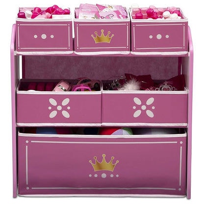 Delta Children Princess Crown Design & Store 6 Bin Toy Storage Organizer - Greenguard Gold Certified, White/Pink