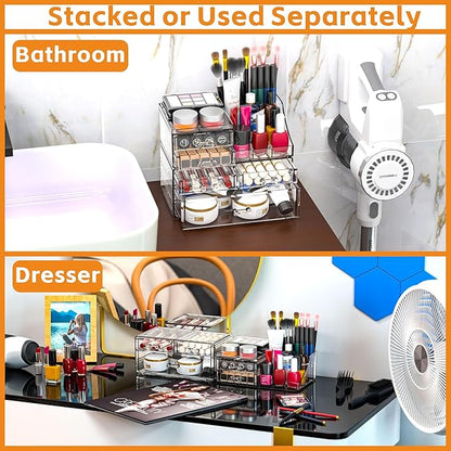 Cq acrylic Clear Make up Organizers for Vanity,Skincare Organizer With 5 Drawers for Dresser,Plastic Cute Desk Accessories Or