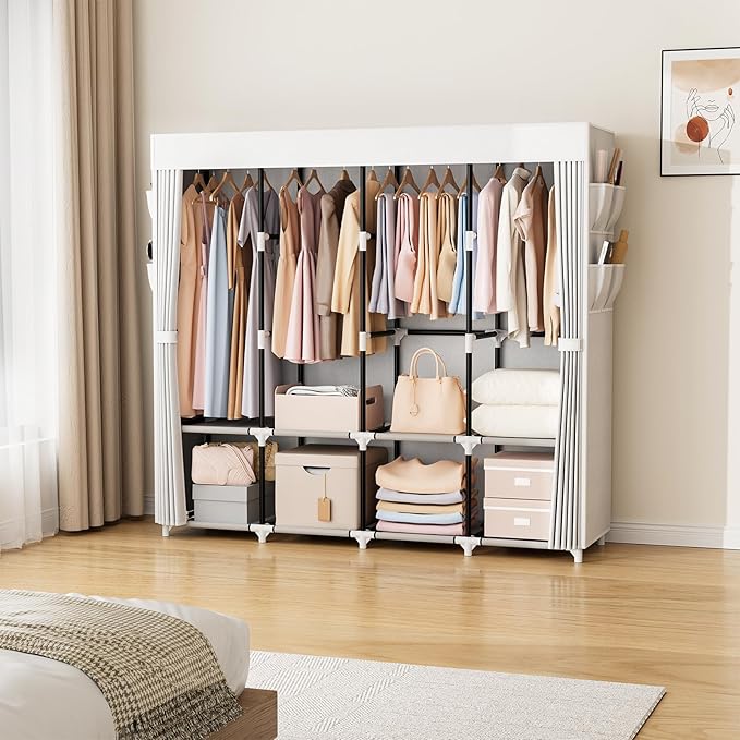 VTRIN Portable Closet for Hanging Clothes 67 Inch Wide Large Capacity Portable Wardrobe Closet with Cover, 4 Storage Shelves 