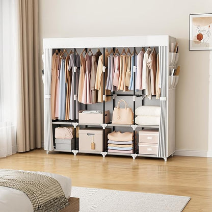 VTRIN Portable Closet for Hanging Clothes 67 Inch Wide Large Capacity Portable Wardrobe Closet with Cover, 4 Storage Shelves 