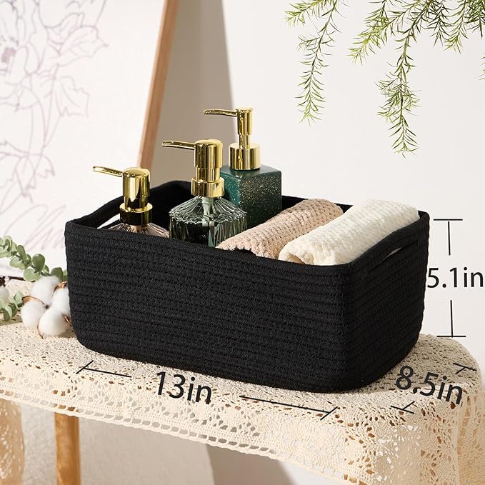 MiniArk Small Storage Baskets for Organizing | Closet Organizer Bins | Shelf Toy Basket | Woven Rope Baskets | Cube Decorativ