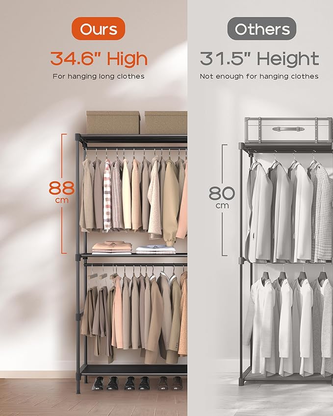 CASAMAYA Clothes Rack, Portable Closet, 27.6 Inch Wardrobe Closet, Clothes Storage Organizer with Shelves and 2 Hanging Rods,