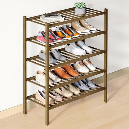 Smiry Bamboo Shoe Rack for Closet, 5 Tier Wooden Stackable Shoe Organizer, Free Standing Shoes Storage Shelf for Entryway, Fr