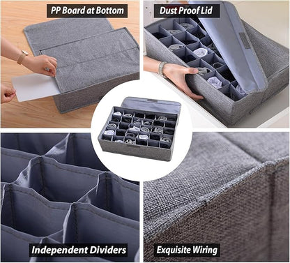 AARAINBOW 2 Packs Underwear Socks Ties Storage Organizer with Lids Foldable Closet Drawer Organizer 60 Cells, Fabric Wardrobe