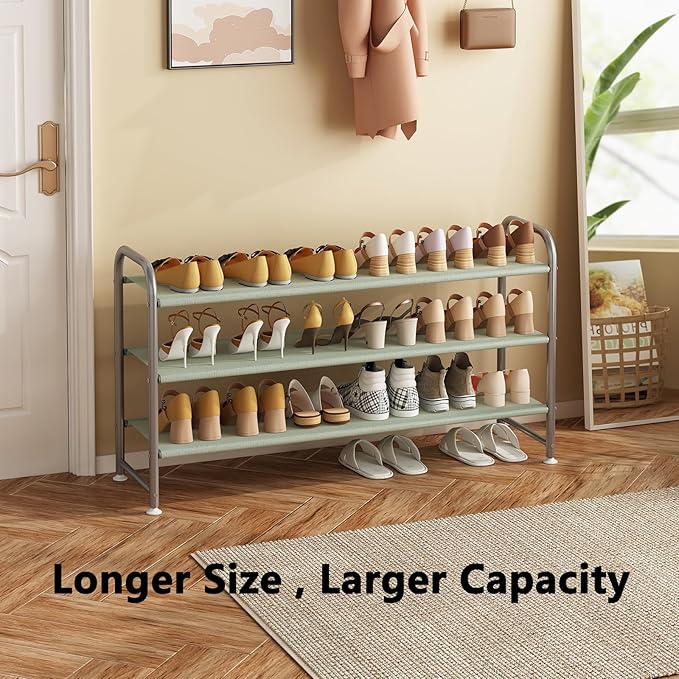 INGIORDAR Shoe Rack 3 Tier Long Storage Organizer Wide Metal Shoe Shelf for Closet Entryway Grey