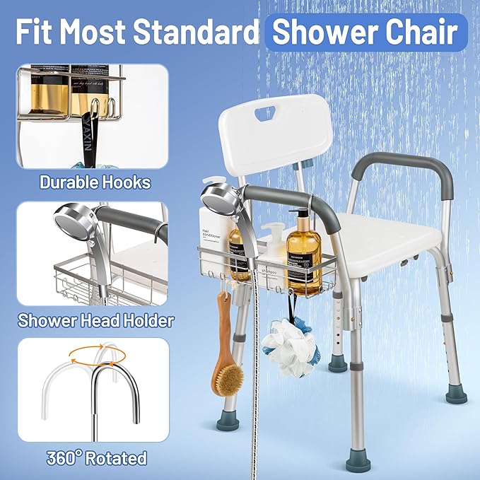 YUOROS Shower Caddy Hanging, 304 Stainless Steel Shower Organizer Rack for Shower Chair Bench for Elderly Seniors Disabled Ha