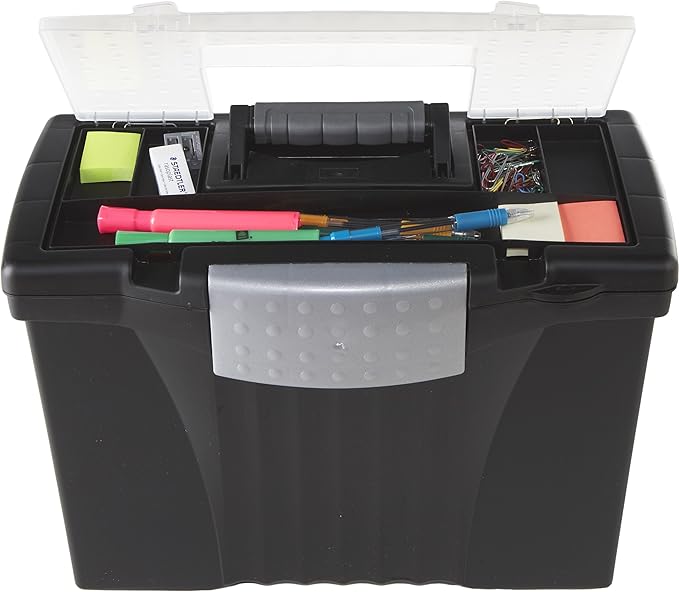 Storex Portable Letter/Legal Filebox with Organizer Lid, Letter/Legal Files, 14.5" X 10.5" X 12", Black