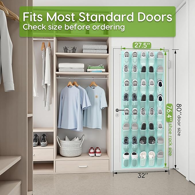 Unjumbly Over the Door Shoe Organizer with 40 Large Breathable Mesh Pockets, Space Saving Shoe Holder, Hanging Shoe Rack for 