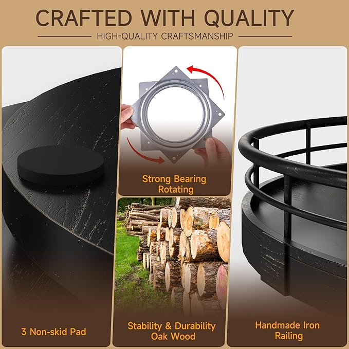 12" Oak Bathroom Vanity Tray Turntable for Perfume Candle, Round Wooden Decorative Tray for Kitchen Sink Countertop Organizer