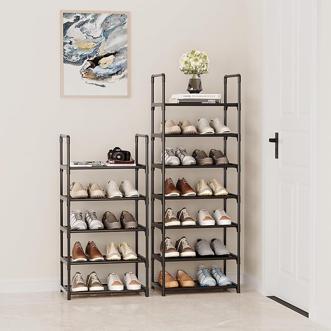 5-Tier Small Shoe Rack,Stackable Shoe Shelf Storage Organizer for Entryway Hallway Closet Bathroom Living Room(Black-5Tier)