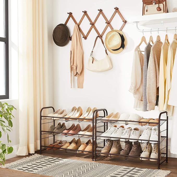 SONGMICS Shoe Rack, 3 Tier Shoe Organizer for Closet, Holds up to 12 Pairs of Shoes, Shoe Rack for Front Door Entrance, Metal