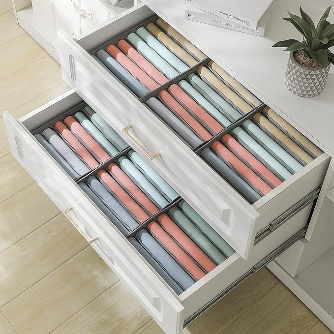 Qozary 4 Pack Drawer Organizers, 10 Grids Foldable Dresser Organizers for Clothing, Folded Clothes, T-shirt, Tank Tops, Camis