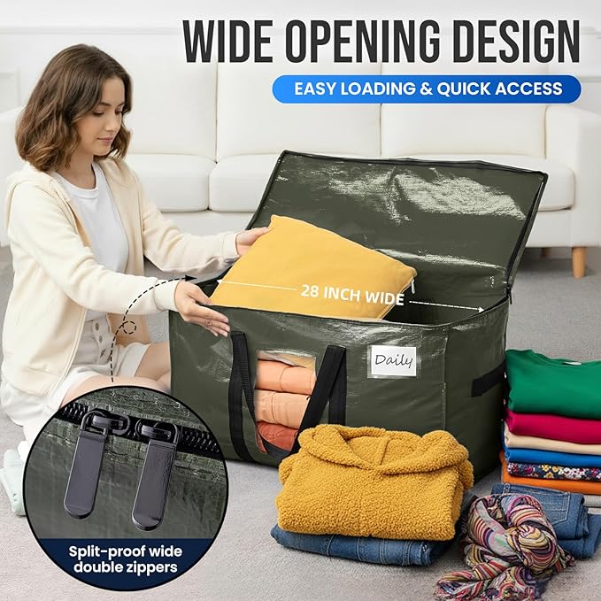 TAILI 12 Pack Green Extra Large Storage Bags, Heavy Duty Totes with Visible Window, Wrap Around Handles, Perfect for Moving a