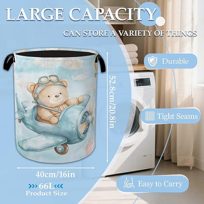 Blue Bear Pilot Laundry Hamper Balloon Collapsible Laundry Basket Portable Clothes Toy Storage Bin for Bathroom Bedroom Room 