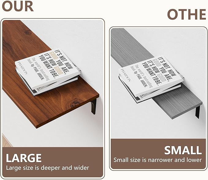 12 Inch Deep Floating Shelves Set of 2, 48 Inch Extra Wide Vintage Walnut Solid Pine Wood Wall Shelves, 4ft Heavy Duty Wall M
