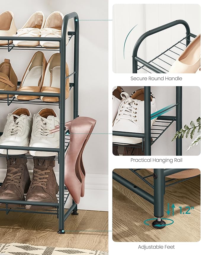 SONGMICS Shoe Rack, 4 Tier Shoe Organizer for Closet, Holds up to 16 Pairs of Shoes, Shoe Rack for Front Door Entrance, Metal