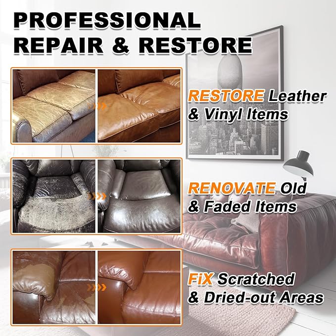 12oz Leather Recoloring Balm & 3.4oz Mink Oil Leather Conditioner kit,Dark Gray Leather Color Repair Kits for Couches, Leathe