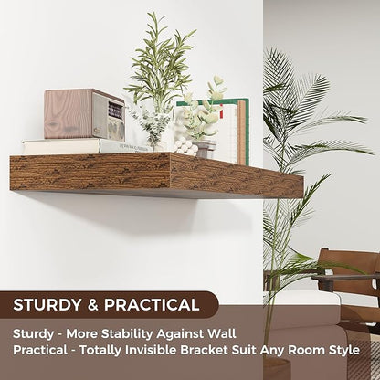 Floating Shelves for Wall, 40" W x 12" D x 2" H, 1 Pack of Long Wall Mounted Engineered Wood Shelves with Invisible Brackets 