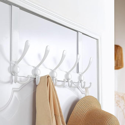 Dseap Over The Door Hook Hanger - Fits 1 3/8" to 1 3/4" Standard Doors | 5 Tri Hooks Heavy Duty Towel/Coat Rack | Door Organi